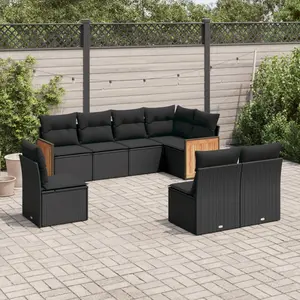 vidaXL Salon de jardin 8 pcs avec coussins noir résine tressée pas cher