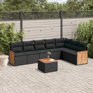 vidaXL Salon de jardin 8 pcs avec coussins noir résine tressée pas cher