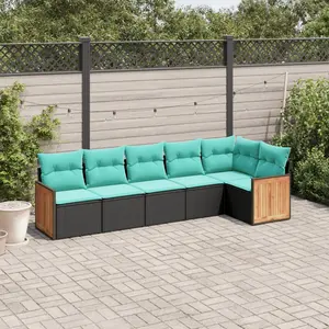vidaXL Salon de jardin 6 pcs avec coussins noir résine tressée pas cher