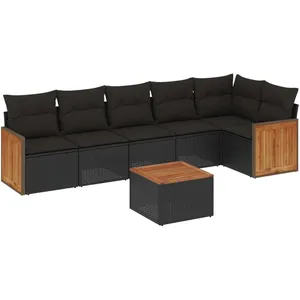 vidaXL Salon de jardin 7 pcs avec coussins noir résine tressée pas cher