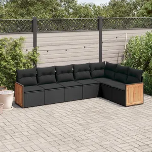 vidaXL Salon de jardin 7 pcs avec coussins noir résine tressée pas cher
