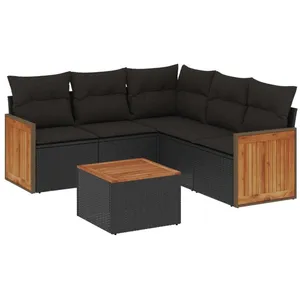 vidaXL Salon de jardin 6 pcs avec coussins noir résine tressée pas cher