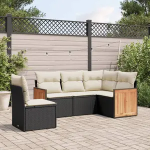 vidaXL Salon de jardin 5 pcs avec coussins noir résine tressée pas cher