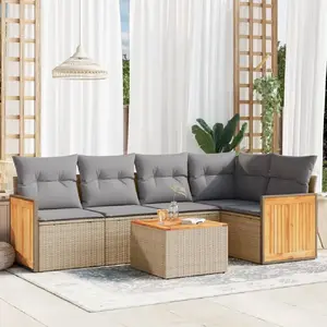 vidaXL Salon de jardin avec coussins 6 pcs beige résine tressée pas cher