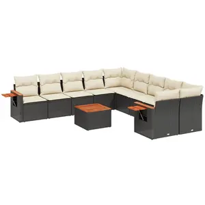 vidaXL Salon de jardin 11 pcs avec coussins noir résine tressée pas cher