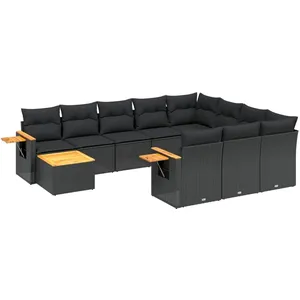 vidaXL Salon de jardin 11 pcs avec coussins noir résine tressée pas cher