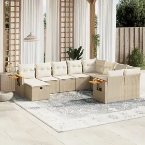 vidaXL Salon de jardin avec coussins 10 pcs beige résine tressée pas cher
