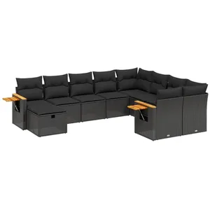 vidaXL Salon de jardin 10 pcs avec coussins noir résine tressée pas cher