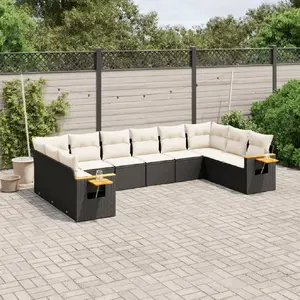 vidaXL Salon de jardin 10 pcs avec coussins noir résine tressée pas cher