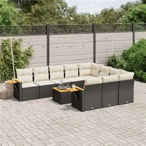 vidaXL Salon de jardin 11 pcs avec coussins noir résine tressée pas cher