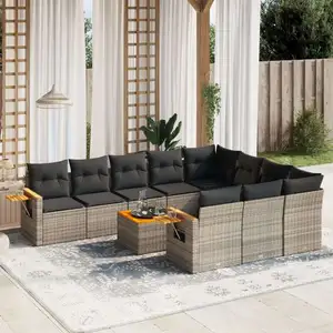 vidaXL Salon de jardin 11 pcs avec coussins gris résine tressée pas cher