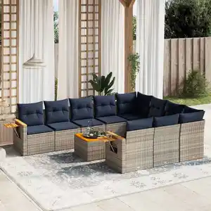 vidaXL Salon de jardin 11 pcs avec coussins gris résine tressée pas cher