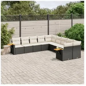 vidaXL Salon de jardin 10 pcs avec coussins noir résine tressée pas cher
