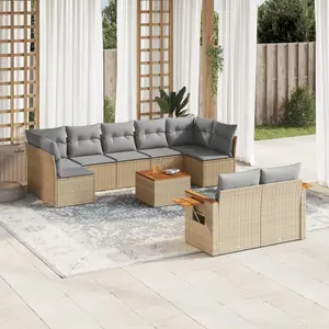 vidaXL Salon de jardin avec coussins 10 pcs beige résine tressée pas cher