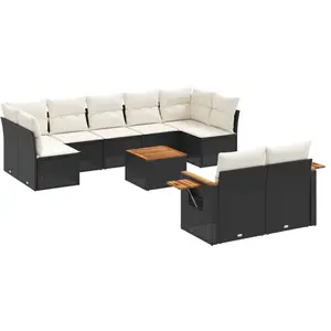vidaXL Salon de jardin 10 pcs avec coussins noir résine tressée pas cher