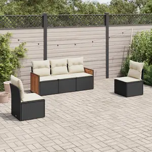 vidaXL Salon de jardin 5 pcs avec coussins noir résine tressée pas cher