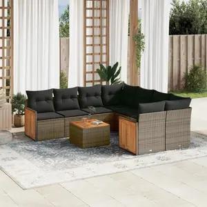 vidaXL Salon de jardin 9 pcs avec coussins gris résine tressée pas cher