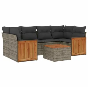 vidaXL Salon de jardin avec coussins 7 pcs gris résine tressée pas cher