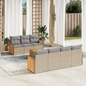 vidaXL Salon de jardin avec coussins 8 pcs beige résine tressée pas cher