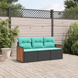 Comparateur de prix : vidaXL Salon de jardin 3 pcs avec coussins noir résine tressée