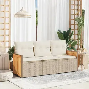 vidaXL Salon de jardin avec coussins 3 pcs beige résine tressée pas cher
