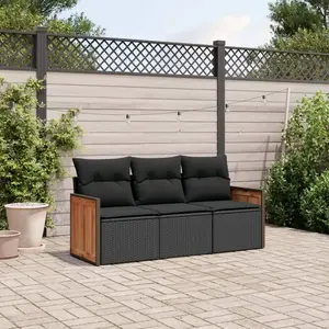 vidaXL Salon de jardin 3 pcs avec coussins noir résine tressée pas cher