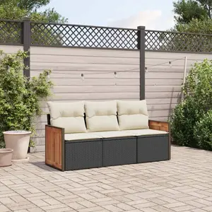 vidaXL Salon de jardin 3 pcs avec coussins noir résine tressée pas cher