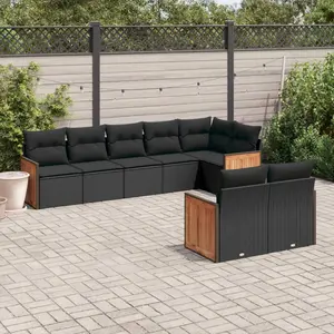 vidaXL Salon de jardin 8 pcs avec coussins noir résine tressée pas cher