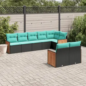 vidaXL Salon de jardin 8 pcs avec coussins noir résine tressée pas cher