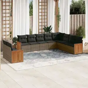 vidaXL Salon de jardin avec coussins 10 pcs gris résine tressée pas cher