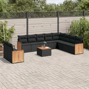 vidaXL Salon de jardin 11 pcs avec coussins noir résine tressée pas cher