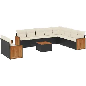 vidaXL Salon de jardin 11 pcs avec coussins noir résine tressée pas cher