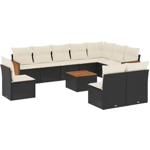 vidaXL Salon de jardin 11 pcs avec coussins noir résine tressée pas cher