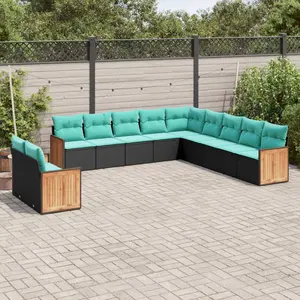 vidaXL Salon de jardin 11 pcs avec coussins noir résine tressée pas cher