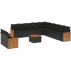 vidaXL Salon de jardin 12 pcs avec coussins noir résine tressée pas cher