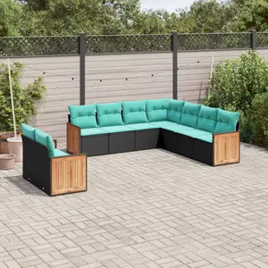 vidaXL Salon de jardin 9 pcs avec coussins noir résine tressée pas cher