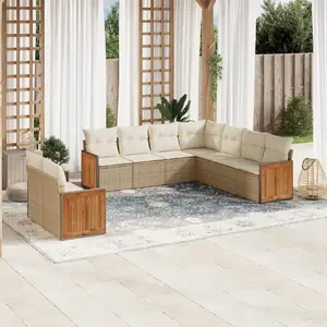 vidaXL Salon de jardin avec coussins 9 pcs beige résine tressée pas cher
