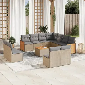 vidaXL Salon de jardin avec coussins 12 pcs beige résine tressée pas cher