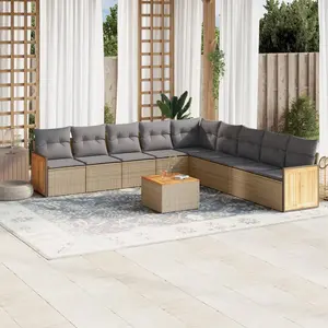 vidaXL Salon de jardin avec coussins 10 pcs beige résine tressée pas cher