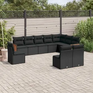 vidaXL Salon de jardin 10 pcs avec coussins noir résine tressée pas cher