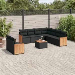 vidaXL Salon de jardin 10 pcs avec coussins noir résine tressée pas cher