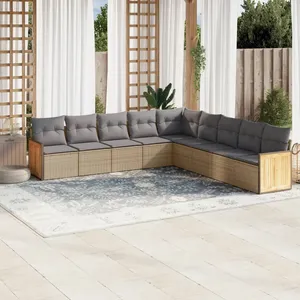 vidaXL Salon de jardin avec coussins 9 pcs beige résine tressée pas cher