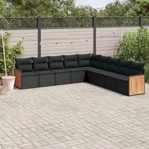 vidaXL Salon de jardin 9 pcs avec coussins noir résine tressée pas cher
