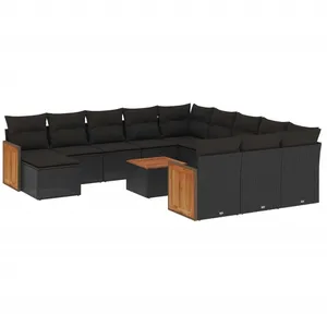 vidaXL Salon de jardin avec coussins 13 pcs noir résine tressée pas cher