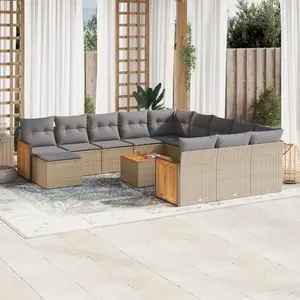 vidaXL Salon de jardin avec coussins 13 pcs beige résine tressée pas cher