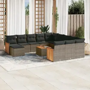 vidaXL Salon de jardin avec coussins 13 pcs gris résine tressée pas cher