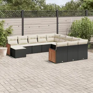 vidaXL Salon de jardin 12 pcs avec coussins noir résine tressée pas cher