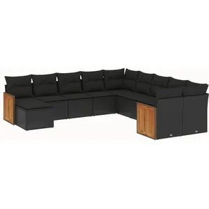 vidaXL Salon de jardin 11 pcs avec coussins noir résine tressée pas cher