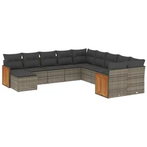 vidaXL Salon de jardin 11 pcs avec coussins gris résine tressée pas cher