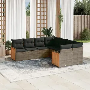vidaXL Salon de jardin 8 pcs avec coussins gris résine tressée pas cher